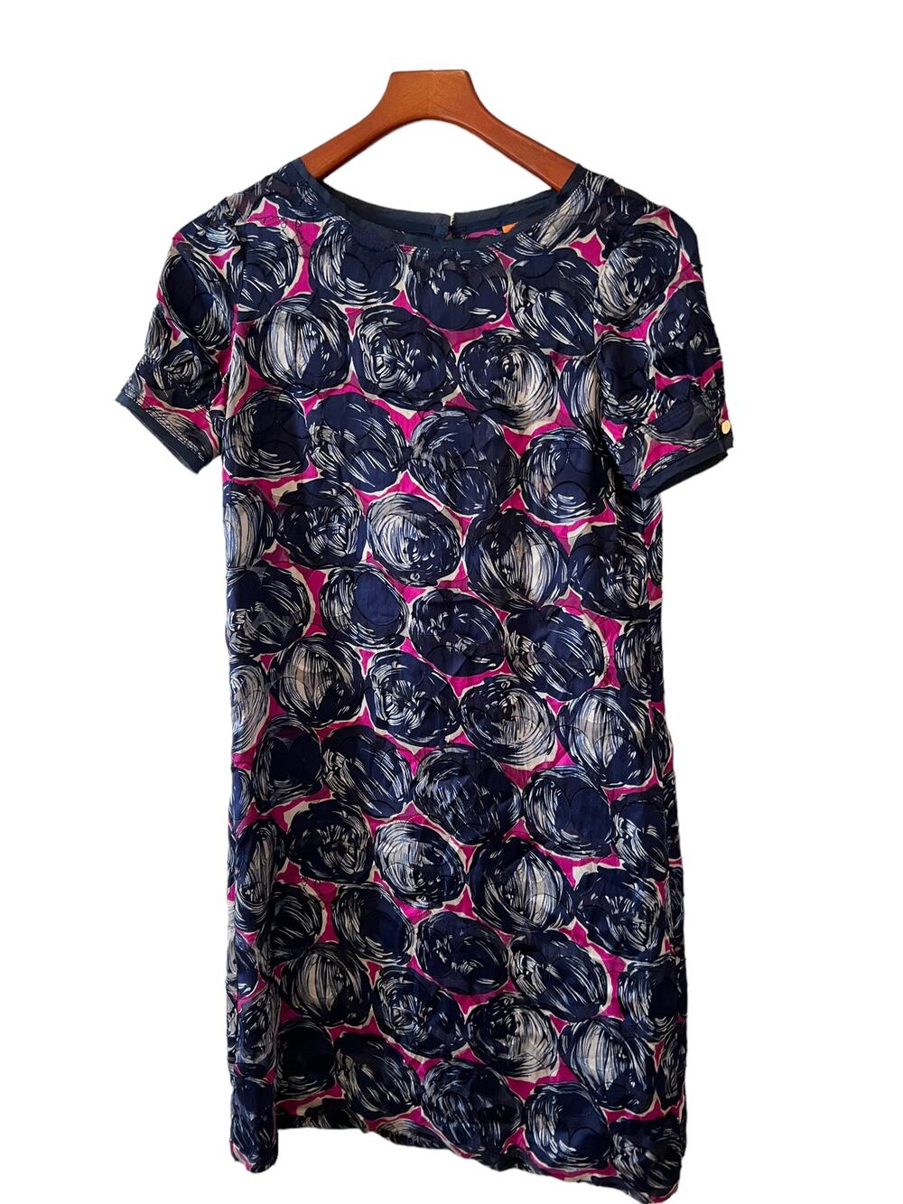 Tory Burch Mod 60s Silk Jacquard Print Shift Dress Blue Magenta 0